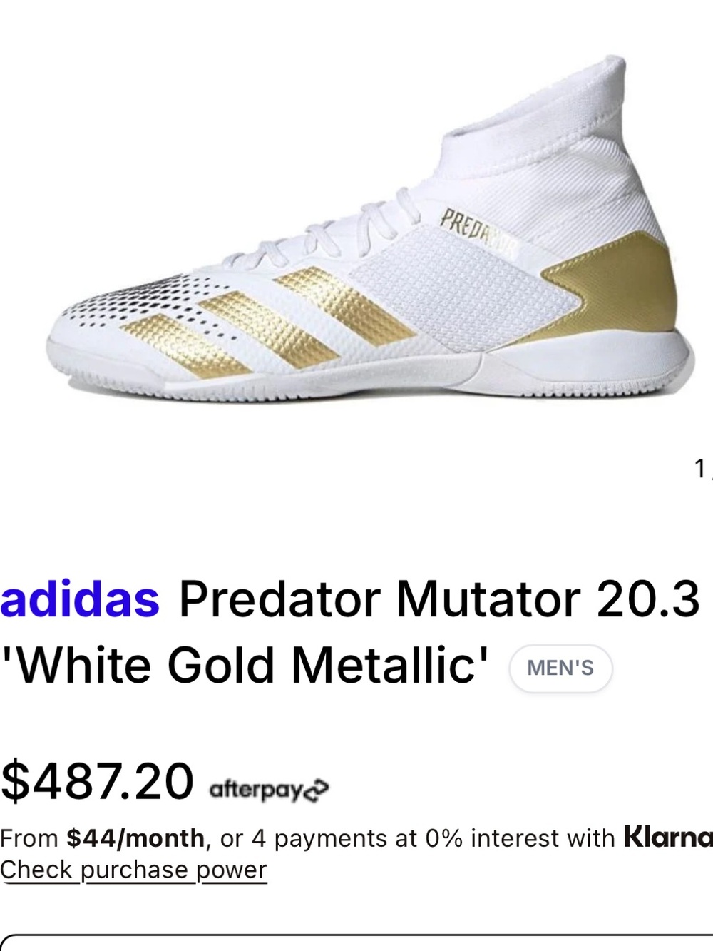 Adidas Predator Mutator 20.3 'White Gold Metallic' 2020 sz 7.5